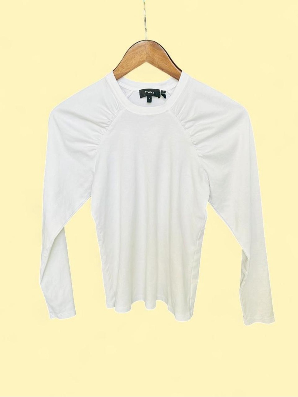 Theory White Ruched Raglan Long Sleeve Tee Shirt Size Petite / Small